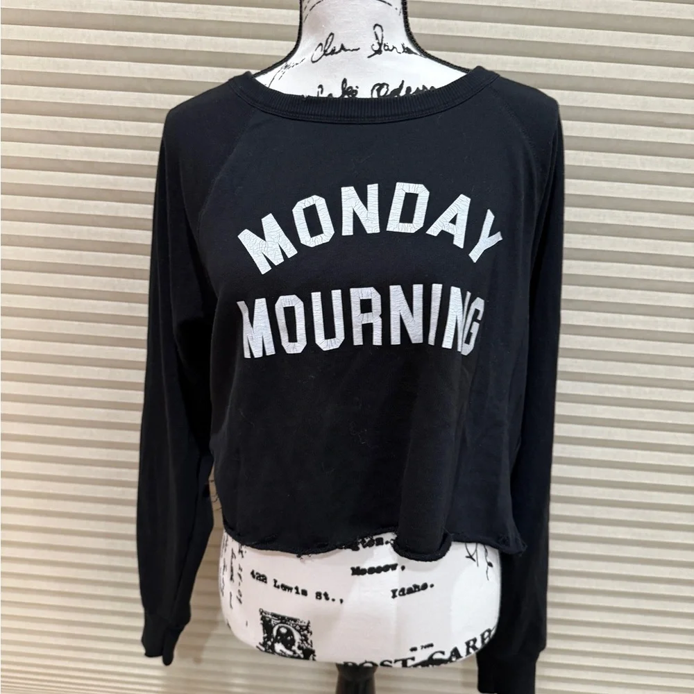 Black 'Monday Mourning' Long Sleeve Cropped Sweatshirt - Picture 1 of 6